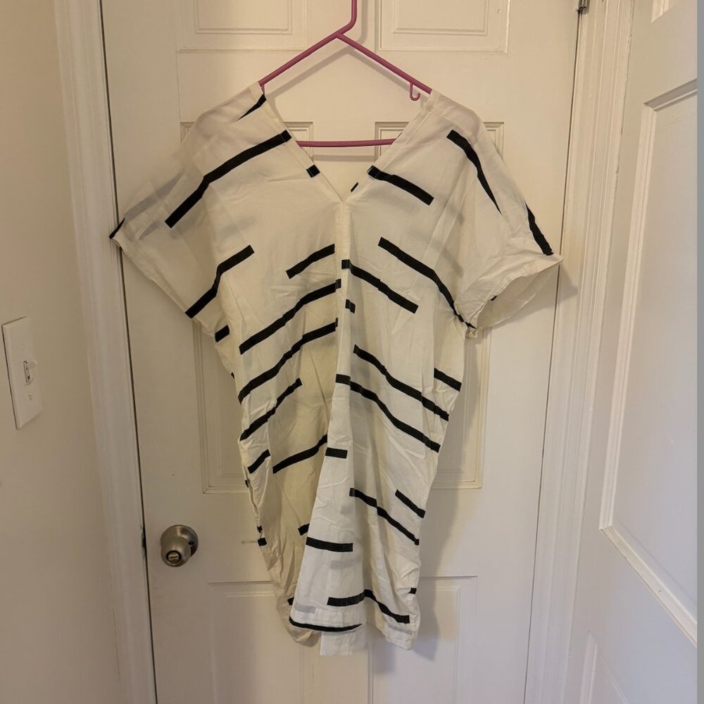 UZI NYC Oversized Tunic Dress - Cream Broken Stripe